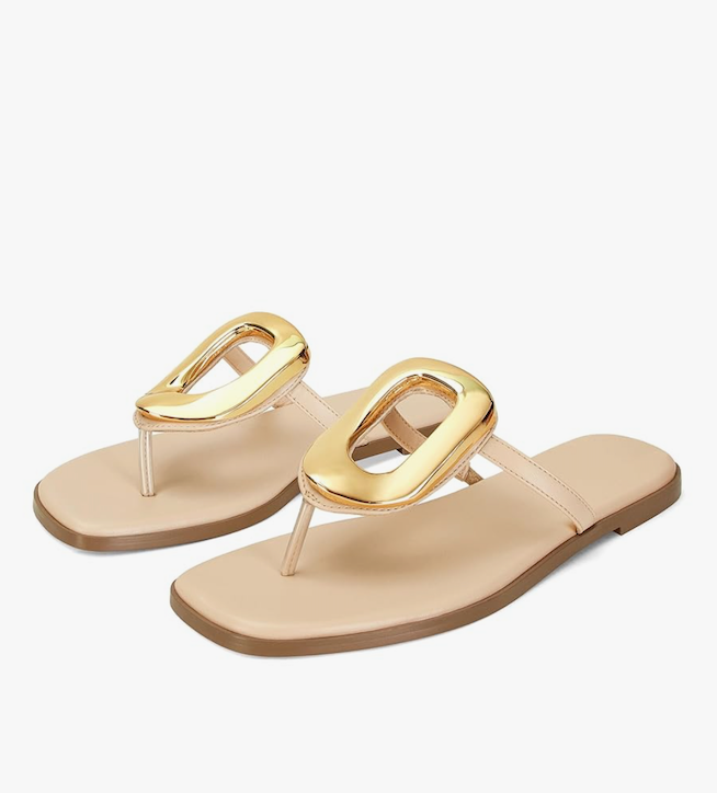 Flip-Flops for Women Thong Sandals Flat Black Slip on Slides Leather Beach Comfort Open Square Toe Ladies Slipper Dressy Metal Hardware Decoration Summer Shoes Casual Fashion
Size 10