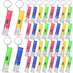 Jexine 50 Pcs Mini Flashlight Keychains Bulk with Lanyard Portable Small Plastic LED Key Chains Flashlights for Night Reading Emergency Hurricane Camping Hiking Party Favors(Multicolor,Simple)