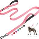 Fida 6 FT Heavy Duty Dog Leash with 2 Comfortable Padded Handles, Traffic Handle & Advanced Easy Snap Hook, Reflective Walking Lead for Large, Medium & Small Breed, Pink