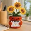 Crochet Sunflower with Love Quote, Handmade Cute Plant Gift for Girlfriend Boyfriend, Romantic Anniversary Present for Wife Husband, Valentine's Day Decoration, Couple Desk Decor