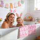 Whaline Easter Bunny Hand Towels Jacquard Cotton Bathroom Towel Pink White Rabbit Absorbent Bath Towel for Kitchen Dish Drying Cleaning Cooking, 29.5 x 13.4 Inch, 2Pcs