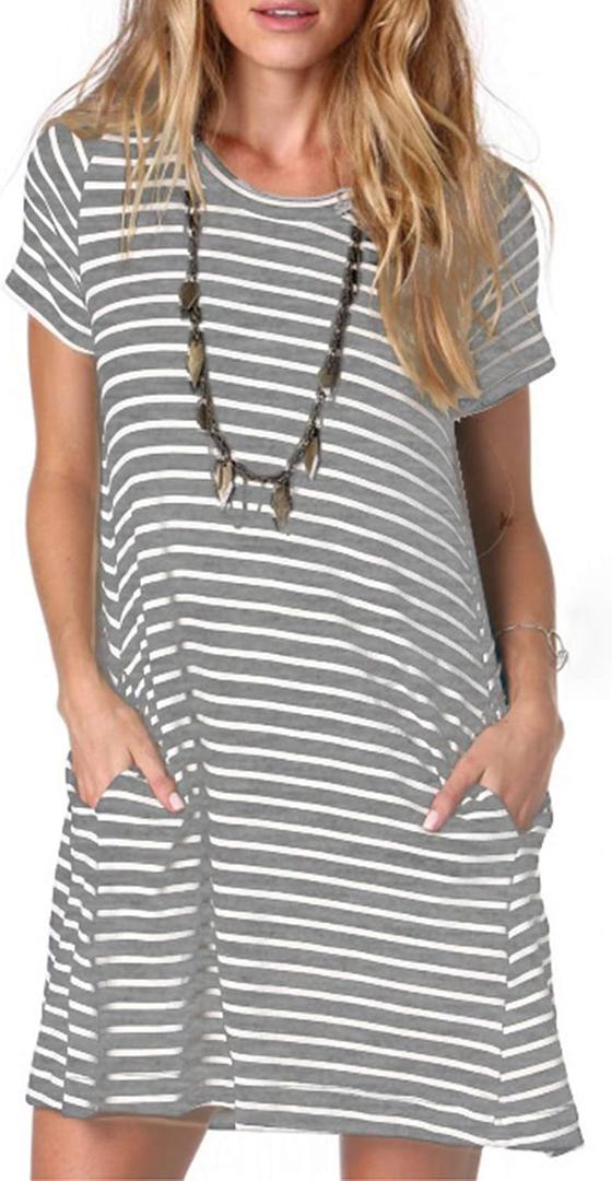 Alaster Women’s Casual Summer T Shirt Dress Loose Short Sleeve Tunic Dress with Pocket for Women (Gray, S)