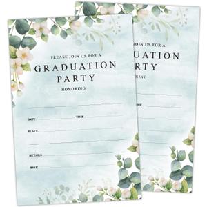 3 x 20 Graduation Party Invitations with Envelopes, Floral Greenery Grad Party Announcement Invite Cards, Grad Celebration Party Favor Supplies -a05