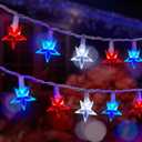 4th of July Decor Red White Blue Stars String Lights, 17ft 50 LED Waterproof Connectable Patriotic LED Star Fairy Lights for Independence Day President Day Memorial Day