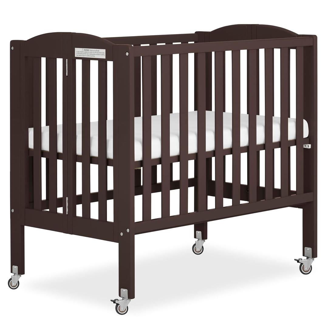 Dream On Me 2-in-1 Portable Mini Crib, Non-Full Size Baby Crib for Small Spaces, 2 Mattress Heights, Compact Travel Design, Includes Mattress, GREENGUARD Gold & BSA Certified, Chocolate Chip