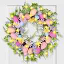 Easter Egg Wreath for Front Door - Pastel Eggs & Daisy Decor Porch Window Spring Wreaths with Fern Foliage Indoor Outdoor Decor for Easter Holiday Celebrations Decorations