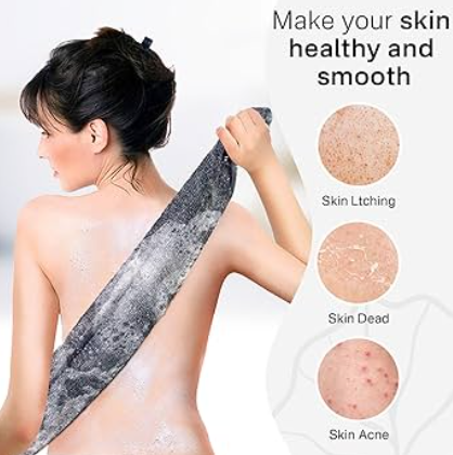 2pcs Yiclick Exfoliating Washcloth Towel, Japanese Exfoliating Bath Wash Cloth for Body Exfoliation, Korean Back Scrubber Washer for Shower, African Net Sponge Brush Loofah Exfoliator (Grey) 