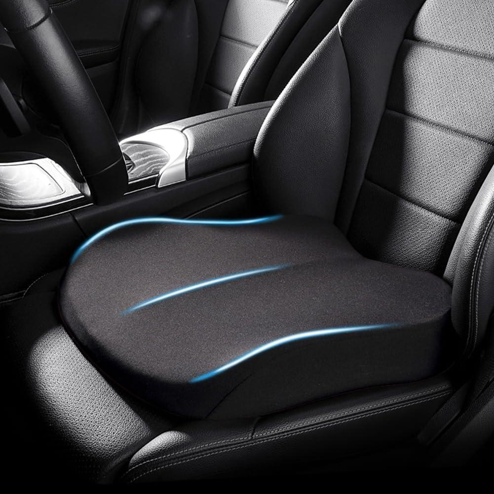 Adult Car Booster Seat Cushion, Car Seat Driver Height Boost Mat Memory Foam Car Seat Cushions Pad Improve Driving View Non-Slip 3D Office Chair Cushion Pressure Relief (Black) (16x16x3.94in)