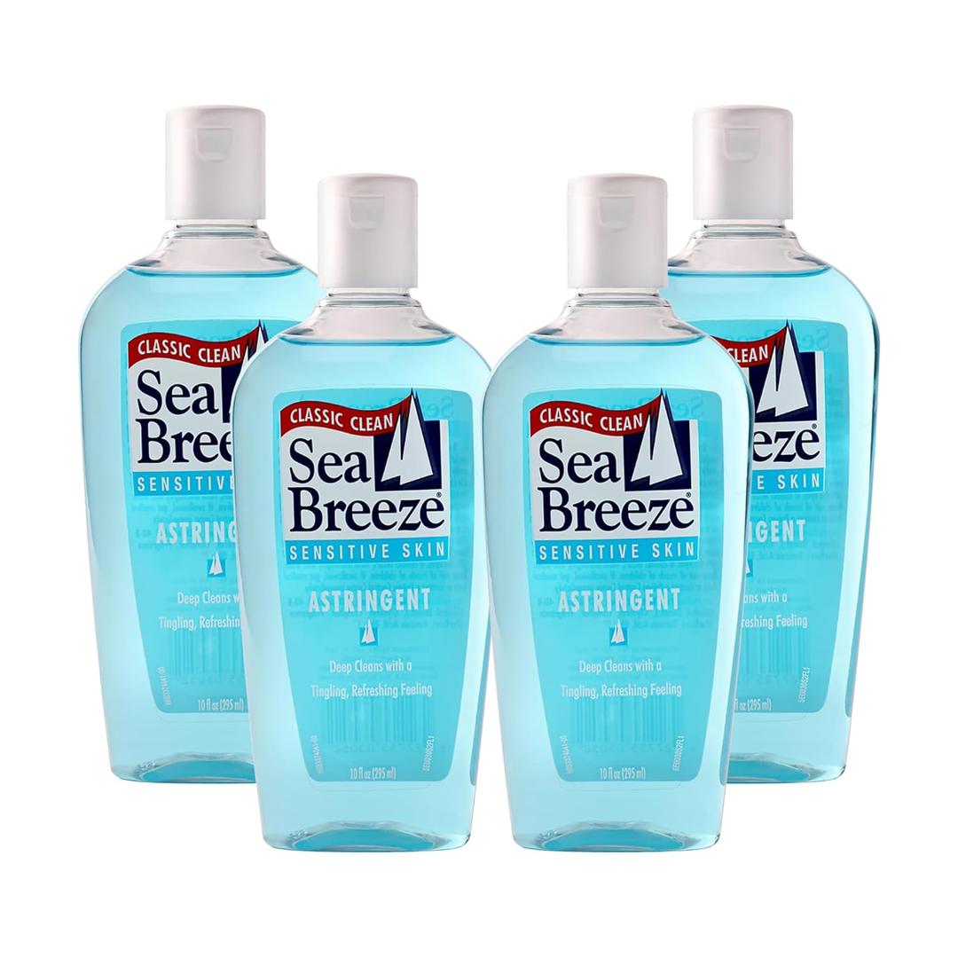 Sea Breeze Astringent Sensitive Skin - Facial Cleanser with Natural Oils for Deep Pore Cleansing and Acne Control - Refreshing Face Cleanser - 4 pc (10 Fl Oz (Pack of 4)