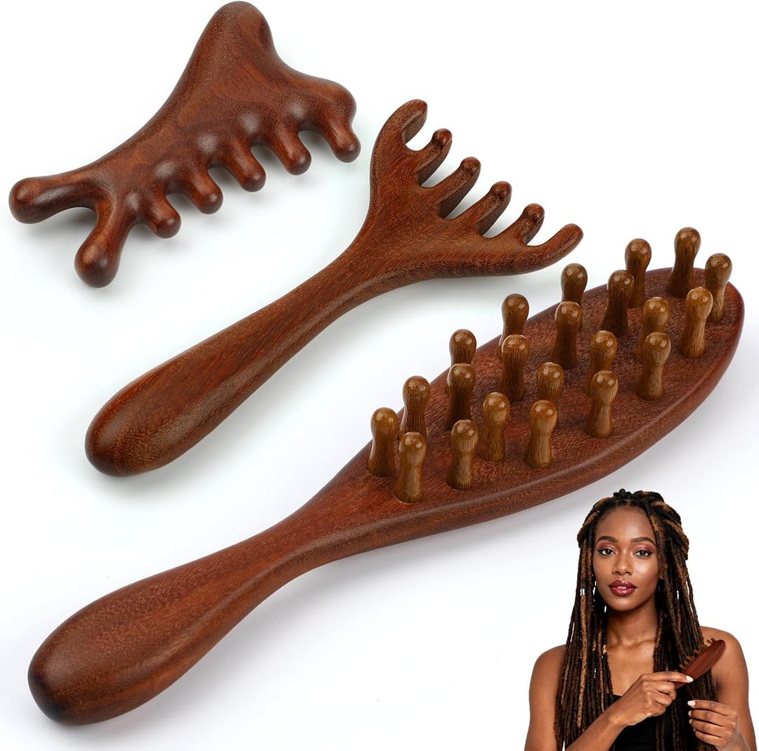 ProSuites 3 Pack Wooden Scalp Massager Tool Loc Combs,Long Handle Head Massage Scalp Loc Brush for Dreads,Multifunctional Hair Massager Tool for Men & Women