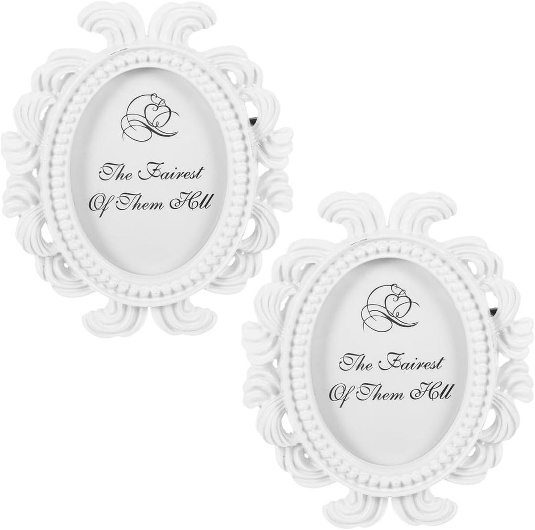 IMIKEYA 2pcs 2x3 White Ceramic Oval Picture Frames - Vintage Tiny Photo Holders for Girly Home Decor - for Weddings Bedrooms and Living Rooms Adorable Miniature Display Stands