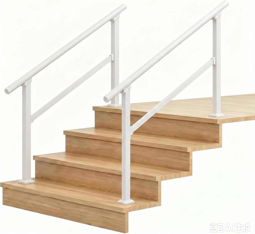 Hand Rails for Outdoor Steps，Stair Handrail & Indoor Stair Railing Kit，Railings for Outdoor Steps for Fence & Outdoor Steps (2, White-Straight, 4 Step)