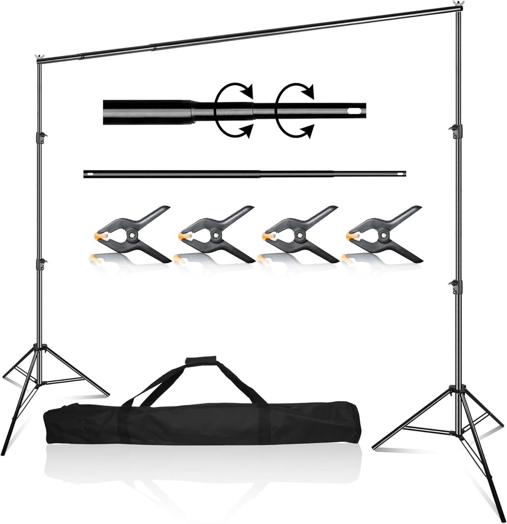 EMART 10 x 10 ft Photo Video Studio Heavy Duty Adjustable Backdrop Support System Kit, Muslin Background Stand with Carry Bag
