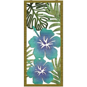 Threehoney 1 Pcs Tropical Wall Decor 3D Wooden Palm Leaf Wall Art Minimalist Monstera Sculptures Wood Hibiscus Flowers Hanging Decor Vintage Plant Plaque for Home Bathroom Office(Fresh Style)