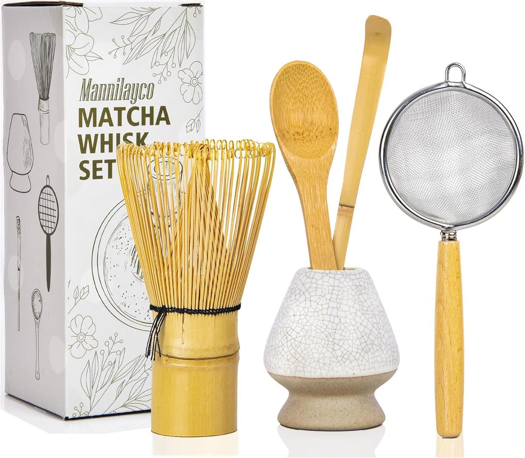Matcha Whisk Set 5pcs  Bamboo Matcha Whisk (Chasen), Whisk Holder, Chashaku Scoop, Spoon, Fine Mesh Sifter, Starter Matcha Kit for Beginners, Tea Ceremony Gifts