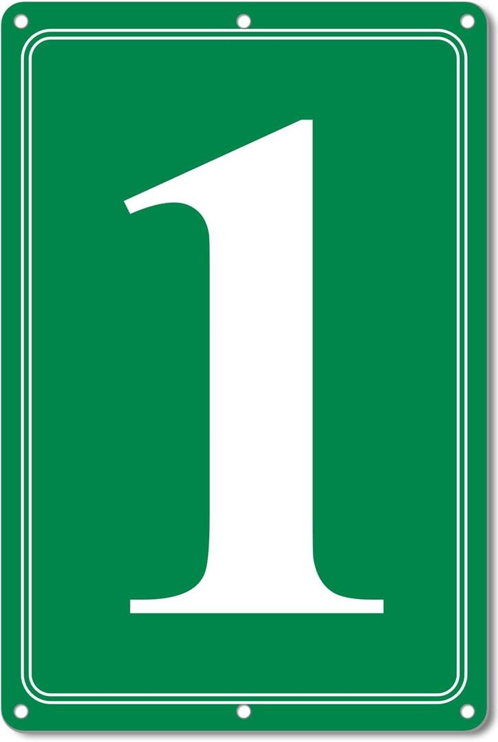 Premium Aluminum Number Signs 1, Metal 12" X 8" Green Numbered Signs Outdoor for Parking Lots, Floor, Dock, Court, Aisle, Field, High Visibility, No Fade, Weather-resistant