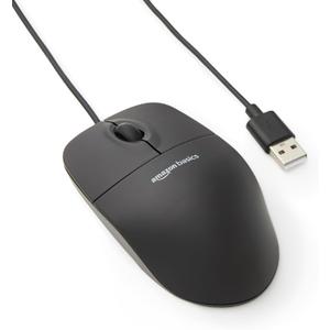 Amazon Basics 3-Button USB Wired Mouse with Scrolling and Tracking - Standard, Black (1-Pack)