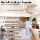 52 Wood Ceiling Fans with Lights Remote,Low Profile Flush Mount Ceiling Fan with Light,Outdoor Indoor Modern Ceiling fans for Bedroom Living room Patio,Light Wood&White,3 Blades,Dimmable LED,Quiet, 52-Remote Control