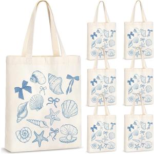 6 Pcs Blue Bow Seashell Gift Bags Coastal Party Favor Bags Summer Beach Tote for Coast Bachelorette Birthday