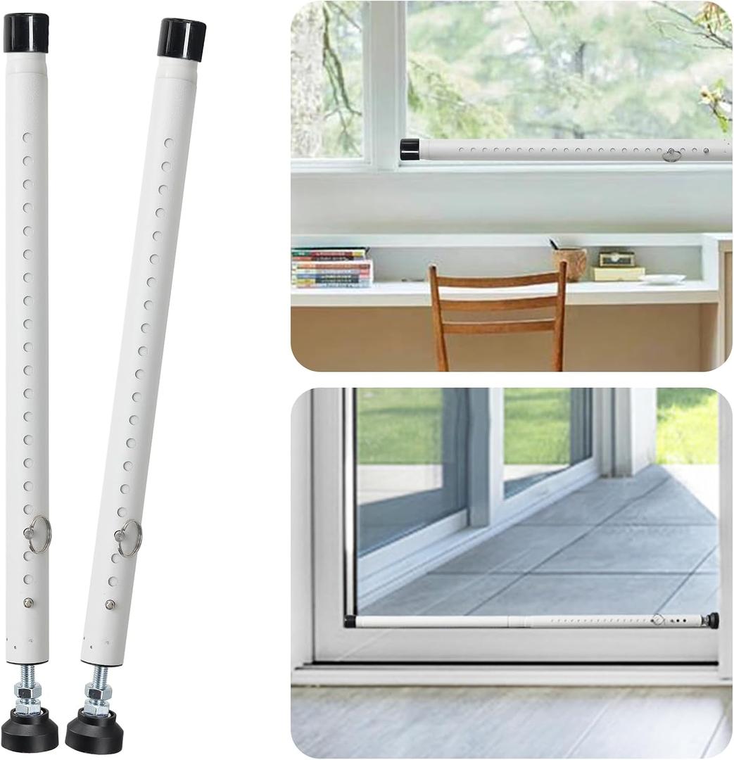Sliding Door Security Bar, 2 Pack 18"-50" Adjustable Window Security Bars with Rubber Tips, Heavy Duty Door Jammer, Window Bars Security Inside, Window Lock Bar for Home Apartment Travel Patio (White)
