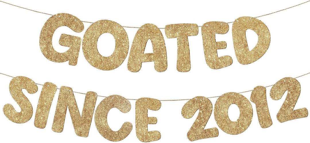 Fulmoon Pre Strung Goated Since 2012 Banner Glitter Happy 14th Birthday Banner Funny Glitter NO DIY Happy Birthday Sign Party Decorations, Party Supplies, Ideas Gifts (Champagne Gold)