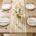Artoid Mode 3PCS Pearl Champine Gauze Table Runner 120 Inch 10FT, Seasonal Sheer Dining Holiday Wedding Birthday Baby Shower Table Decor for Home Party