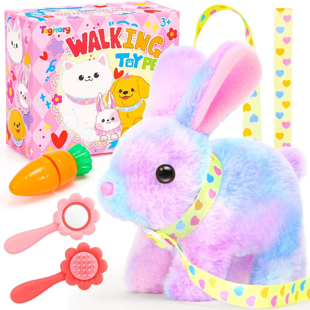 Tagitary Plush Toys Hopping Easter Bunny Stuffed Animal with Sounds, Wiggling Ears, Jumping, Twitching Mouth and Nose, Easter Basket Stuffer Decor School Prize Birthday Gift for Kids