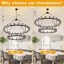 47" Black Wagon Wheel Chandelier, 2 Tiers 36-Light Large Farmhouse Chandelier for High Ceilings, Industrial Hanging Pendant Lights for Kitchen Island Dining Room Living Room Staircase Foyer Entryway