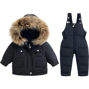 Mokitoni Toddler Boys Snowsuit Girls Snow Pant And Jacket bib Winter Kids Clothes Coat (2-3T, Black)