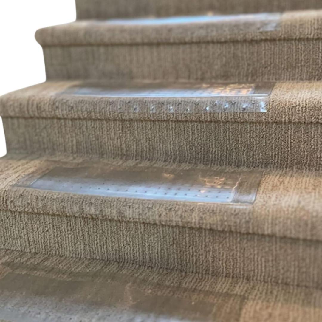 Clear Stair Treads Carpet Protectors Set of 2-24 x 8 Inches, Slip Resistant with Gripper Teeth, Transparent Vinyl Treads for Carpeted Stairs Protection