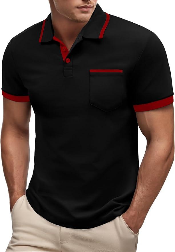 Men's Polo Shirts Cotton Short Sleeve Polo T Shirt Classic Casual Golf Collar Tee with Pocket, Small