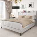 YITAHOME Queen Size Upholstered Bed Frame Bed Frame with Storage Headboard and Charging Station, Solid Wood Slats Support, No Box Spring Needed, Noise-Free, Beige