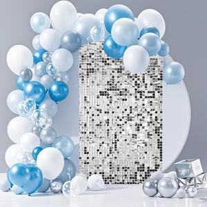 Silver Shimmer Wall Backdrop Panels 12 Pack, 3FT x 4FT Ozikutech Sequin Backdrop for Birthday Anniversary Festival Party Decoration