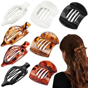 8 Pcs Large Flat Claw Clips for Women, 2 Styles French Flat Hair Clips for Women, Strong Hold Hair Claw Clips for Thick Thin Hair (Black White)