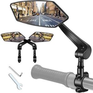 Bike Mirrors for Handlebars 2 Pack, Bicycle Rear View Mirror with Real Glass Flat Lens, Aluminum Clamp, Adjustable Cycling Mirror for E-Bike, Mountain Bike, Road Bike & Scooter (20-24mm)