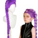 Topcosplay 24 inch Girls Long Purple Braid Cosplay Wig Halloween Party Costume Wig