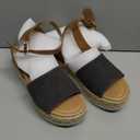 Soda Topic Open Toe Buckle Ankle Strap Espadrilles Flatform Wedge Casual Sandal (7, Black Canvas/Tan)