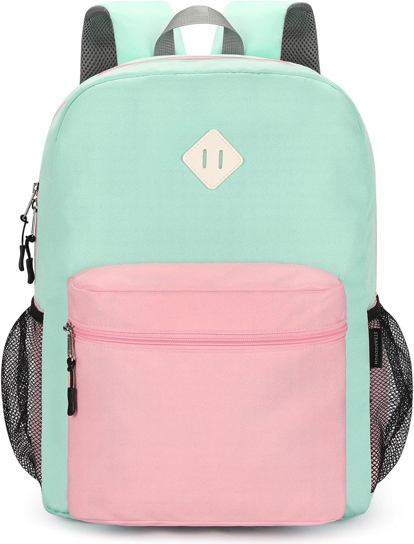 STEAMEDBUN Backpack for Girls 5-9,Kids Backpack for Elementary School Bag (Medium-17"H, Pink Green)