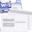 W2 Envelopes Self-Seal Designed for Printed W2 2 Up Laser IRS Tax Forms, 25 of Double Window Security Envelope, For QuickBooks Desktop and Other Tax Software, 5 5/8 x 9