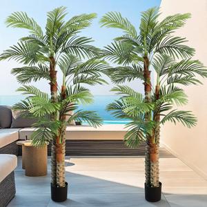 Giegxin 2 Pack 7 ft Artificial Palm Tree for Outdoor Tall Faux Tropical Triple Phoenix Palm UV Resistant Fake Plants in Pot for Outside Indoor Patio Pools Home Garden Office Porch Aesthetic Decor