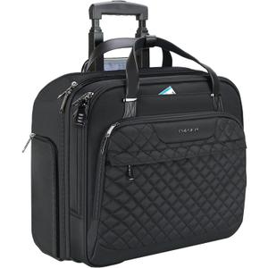 EMPSIGN Rolling Laptop Bag Women with Wheels, Briefcase for Women Fits Up to 15.6 Inch Laptop Briefcase on Wheels, Water-Repellent Overnight Rolling Computer Bag with RFID Pockets, Black