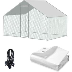 Chicken Coop Cover, 12.1 * 6.5 FT Chicken Run Tarp Waterproof and UV with Ball Bungee Cords (1 Pack) (Silver - Cover, 12.9 x 6.5 FT)