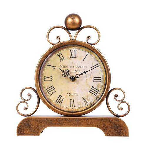 Moiubik Mantel Clocks Retro Mantel Clock Battery Operated Silent Farmhouse Shelf Clock for Living Room Bedroom Office Fireplace Mantel Desktop Decoration (Gold)