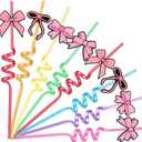 24 Pink Bow Straws Party Favors Drinking Straws for Pink Coquette Birthday Party Supplies Bow Theme Party Decor for Girls Coquette Cute Supplies Bachelorette Baby Shower