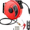 Retractable Air Hose Reel, 1/4 in x 50 FT Hybrid Polymer Hose, Air Compressor Hose Reel with 5 ft Lead in, Ceiling/Wall Mount Enclosed Air Reel, 180 Swivel Mount, Red/Black