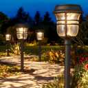XMCOSY+ Solar Pathway Lights Outdoor 6 Pack, 2 Lighting Modes Warm White & RGB Auto Color Changing LED Solar Powered Garden Lights IP65 Waterproof for Yard Walkway Driveway Landscape Lawn Decorative (Reddish-Brown)