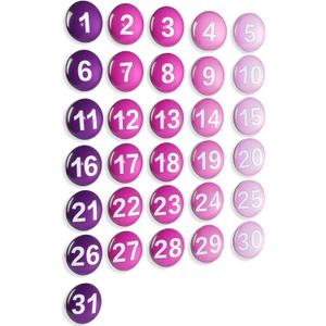 1-31 Magnetic Numbers Colored Glass Calendar Magnets for Whiteboard Dry Erase Board Fridge Schedule Refrigerator(Purple,1.38",Numbered)