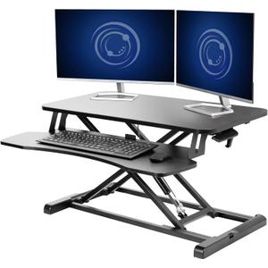 VIVO 32 inch Desk Converter, K Series, Height Adjustable Sit to Stand Riser, Dual Monitor and Laptop Workstation with Wide Keyboard Tray, Black, Desk - V000K