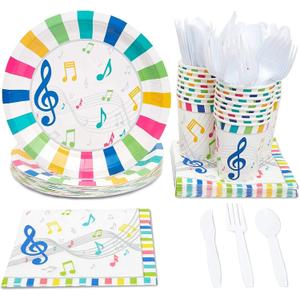 Sustainable Greetings Juvale Music Party Supplies, Paper Plates, Napkins, Cups and Plastic Cutlery (Serves 24, 144 Pieces) - Music Themed Party Decorations