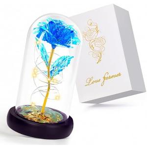 Childom Valentines Gifts for Her,Birthday Gifts for Women,Valentines Day Flowers Gifts for Mom,Women,Her,Wife,Grandma,Light Up Rose in Glass Dome,Colorful Blue Mothers Day Flowers for Delivery